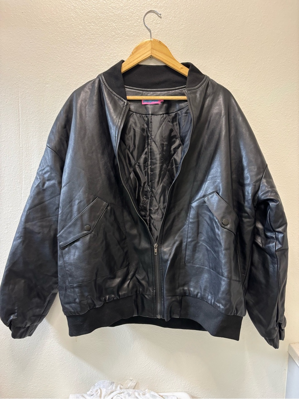 Edikted Black Leather Bomber Jacket for Women